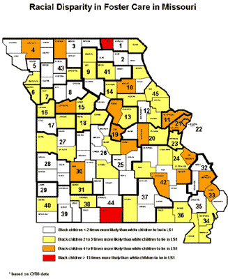 map of where african american children are adopted in missouri